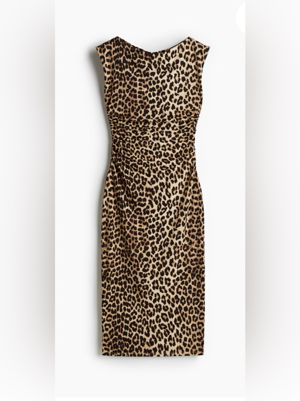 H&M Leopard Print Ruched Bodycon Midi Dress | Size L
